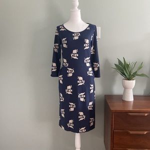 Boden Floral Jersey Midi Length Dress Size 8 Navy with a Cream Floral Pr…